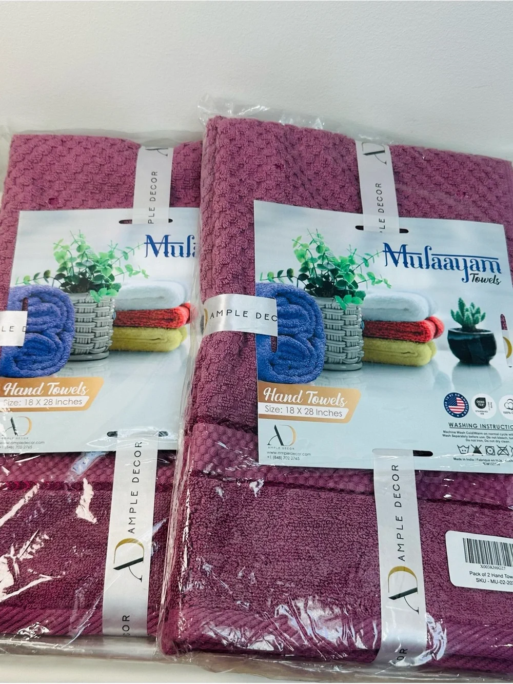 Hand Towels 18”x28” Cotton Plum (Set of 4) NEW